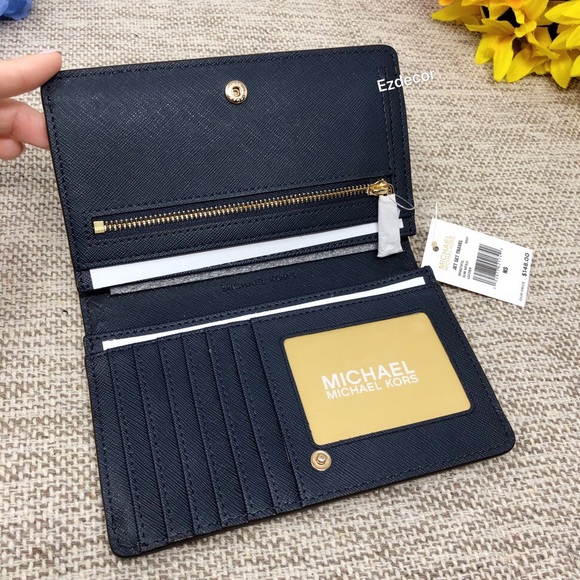 NWT Michael Kors | Jet Set Slim Bifold Wallet Navy - Picture 3 of 8